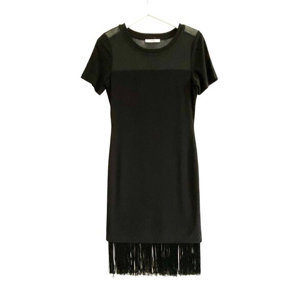 Oasis Dresses & Skirts - Oasis black short sleeve midi fringe hem dress, size S